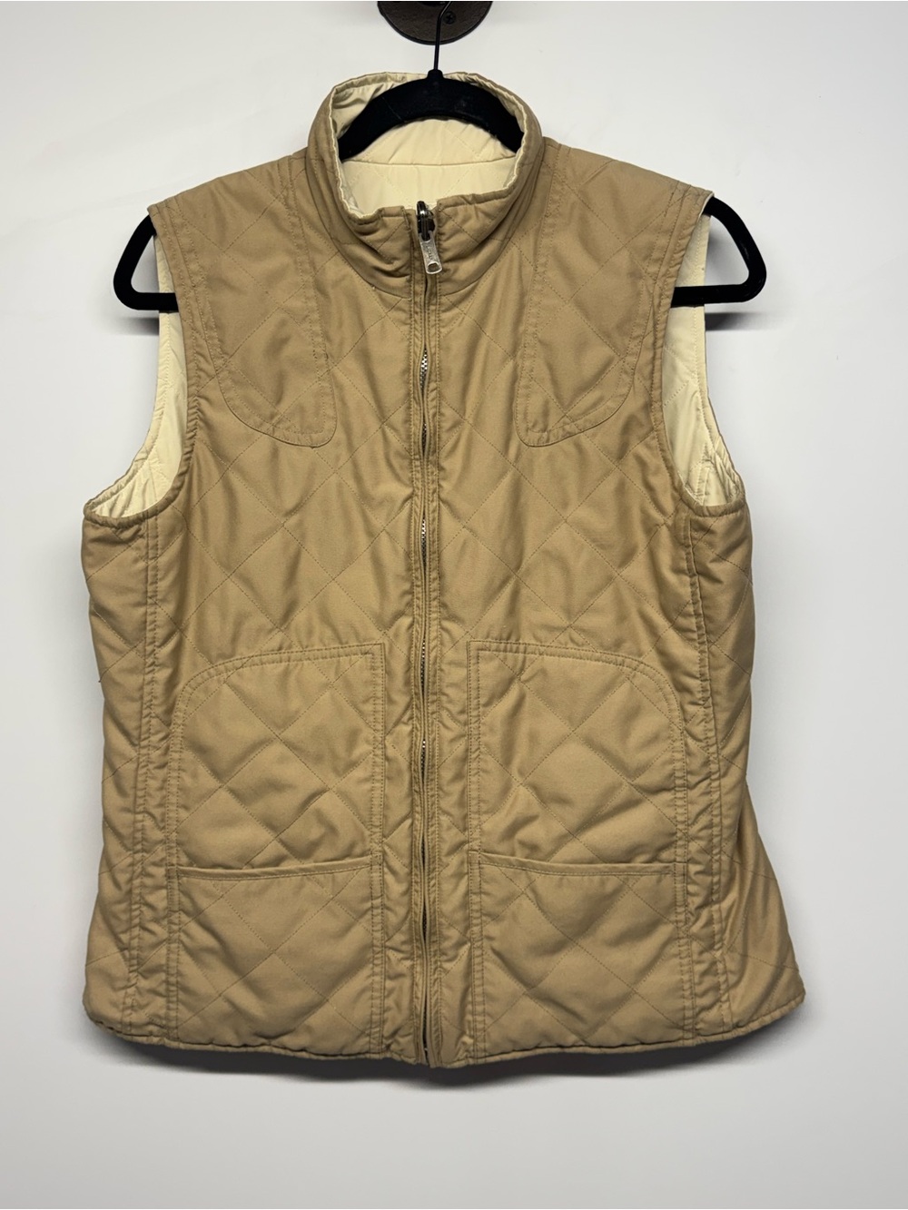 Quilted Sleeveless Vest - Tan Cream Ralph Lauren Reversible Medium